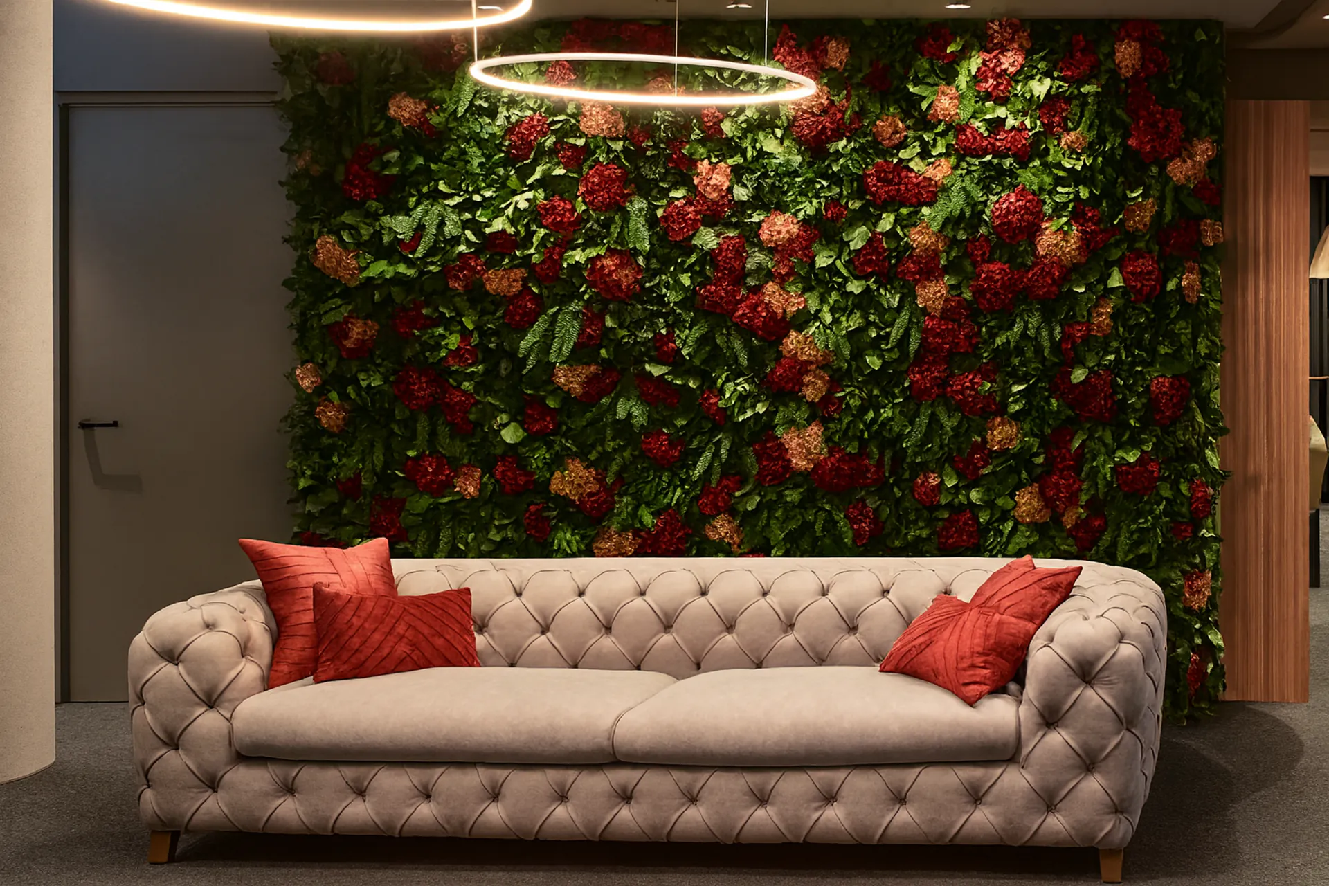 Blumenwand Lounge Empfangsbereich — Wandbegrünung von MOOSMOOS