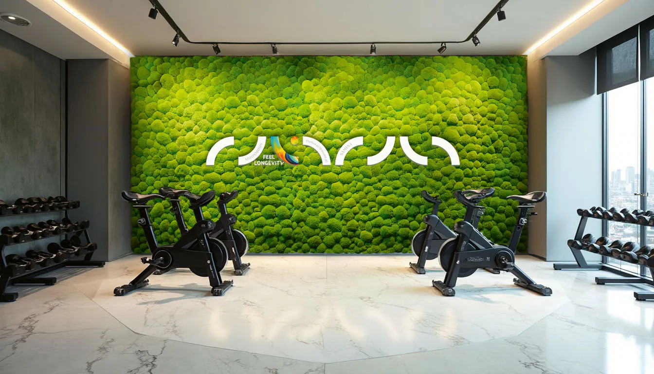 Logo im Fitnessstudio — Logo aus Moos · Sport