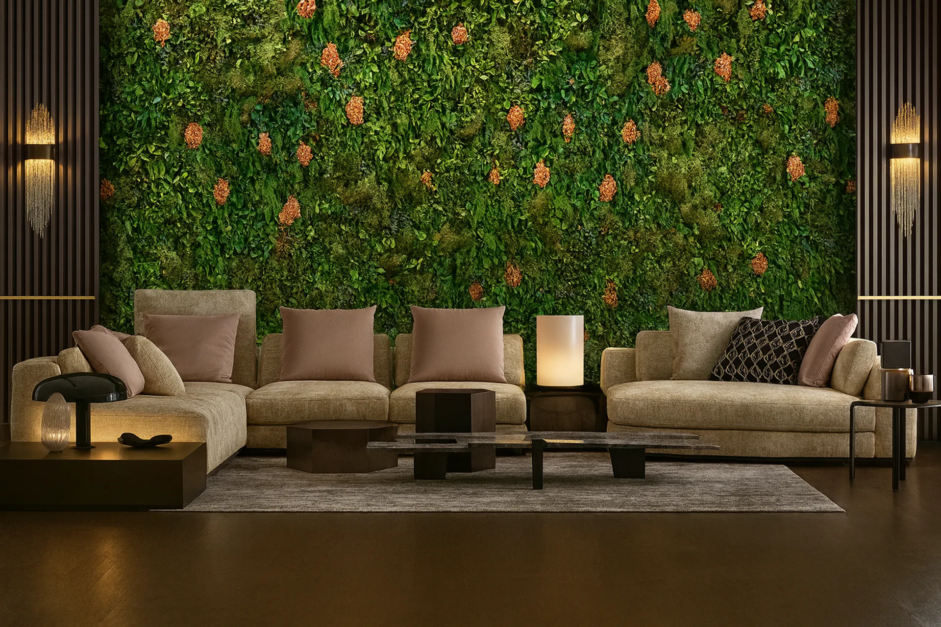 Mooswand Wohnzimmer Modernes Design — Wandbegrünung von MOOSMOOS