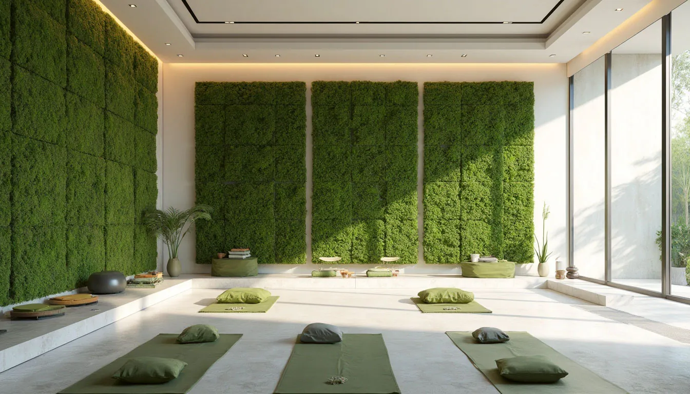 Biophilic Design mit Mooswand — Meditationsraum in einem Yoga-Studio